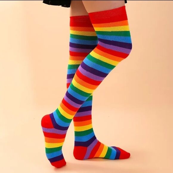rainbow Stripe Thigh high multicolor hosiery - Picture 2 of 4